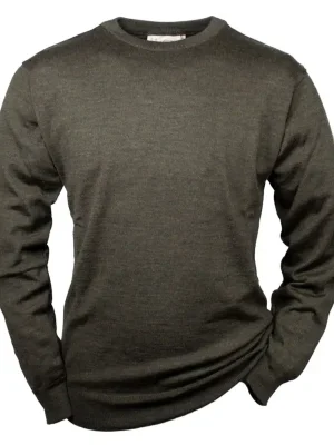 Bestseller Hubertus Pullover Rundhals Merino, Oliv/Braun, G 48